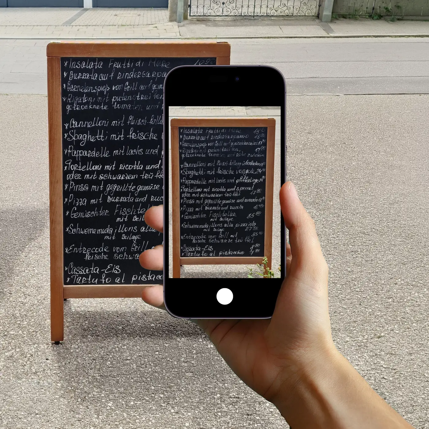 Photographing the chalkboard daily menu with a phone