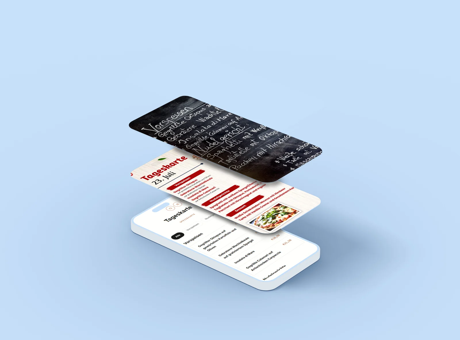 A chalkboard photo and a printed menu turning into a live phone menu